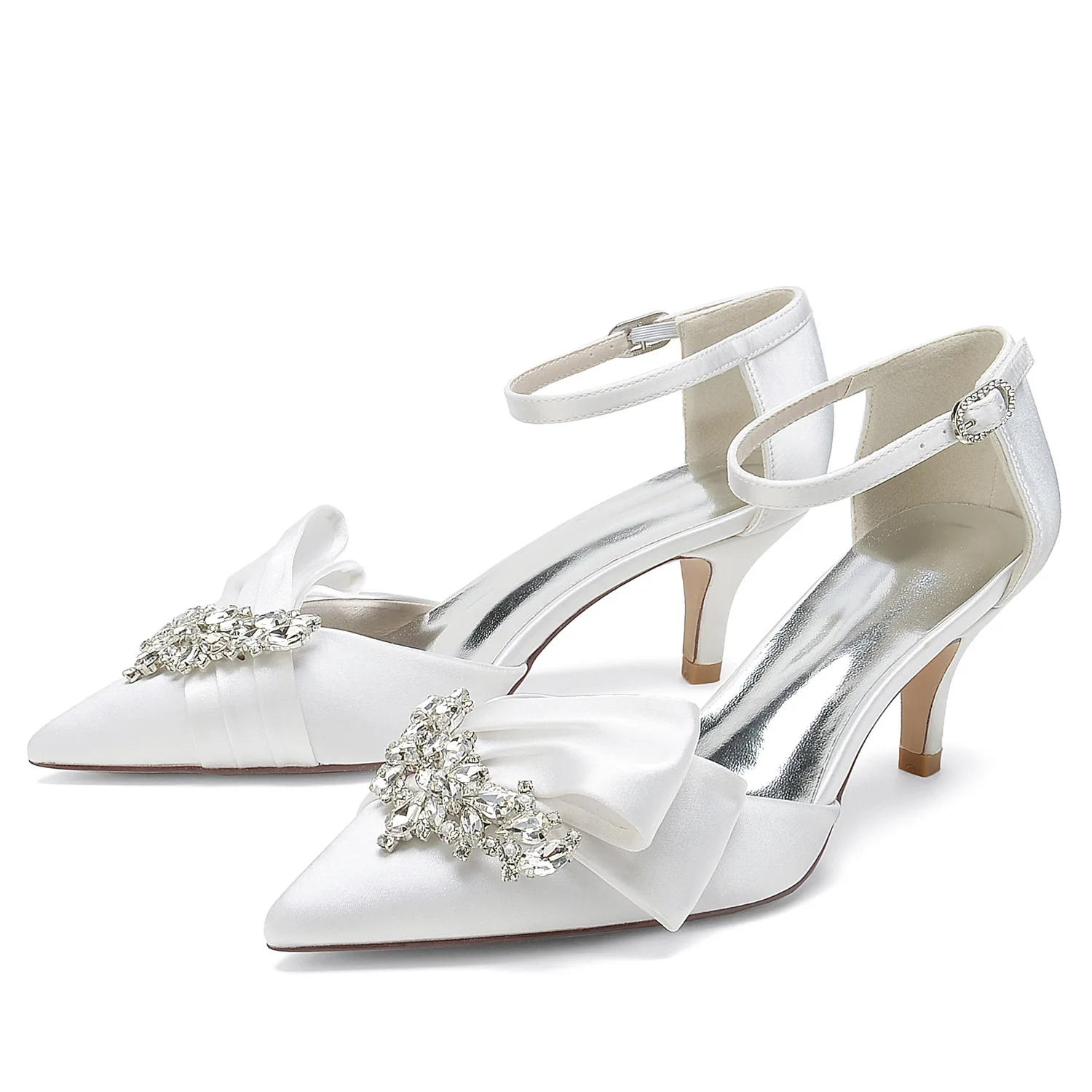 Mid-low Heel, Pointed Toe, Rhinestone, Slotted Buckle, Wedding Shoes, Bridal Shoes, Bridesmaid Shoes