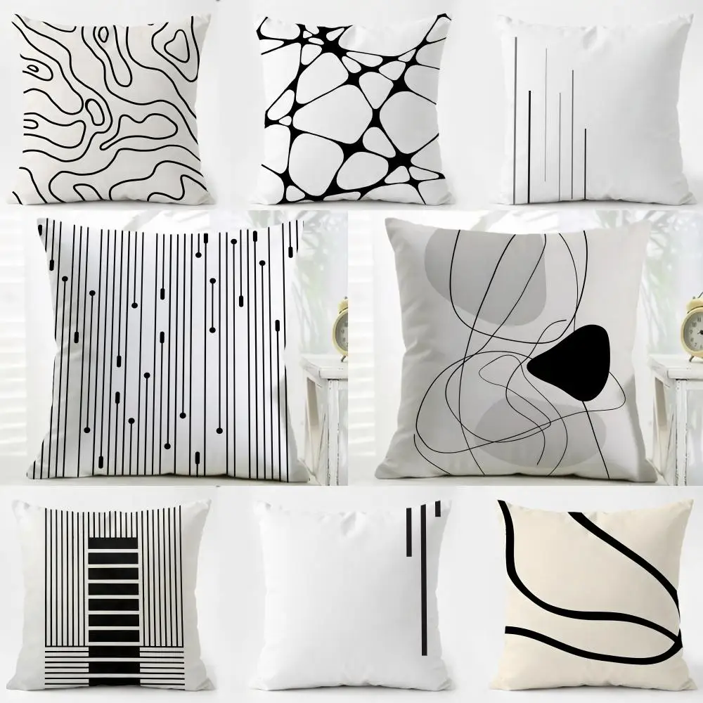 M-Minimalist Black & White Lines Cushion Cover Pillow Case Soft Friendly Fabric & Concealed Zipper