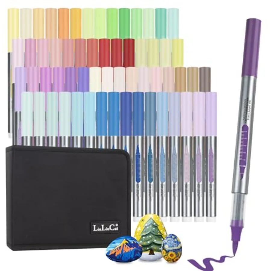 

Acrylic Paint Markers Brush Tip, 60 Colors Direct Liquid Acrylic Markers, No Bleeding Paint Pens for Painting, Wood, Canvas, Gl