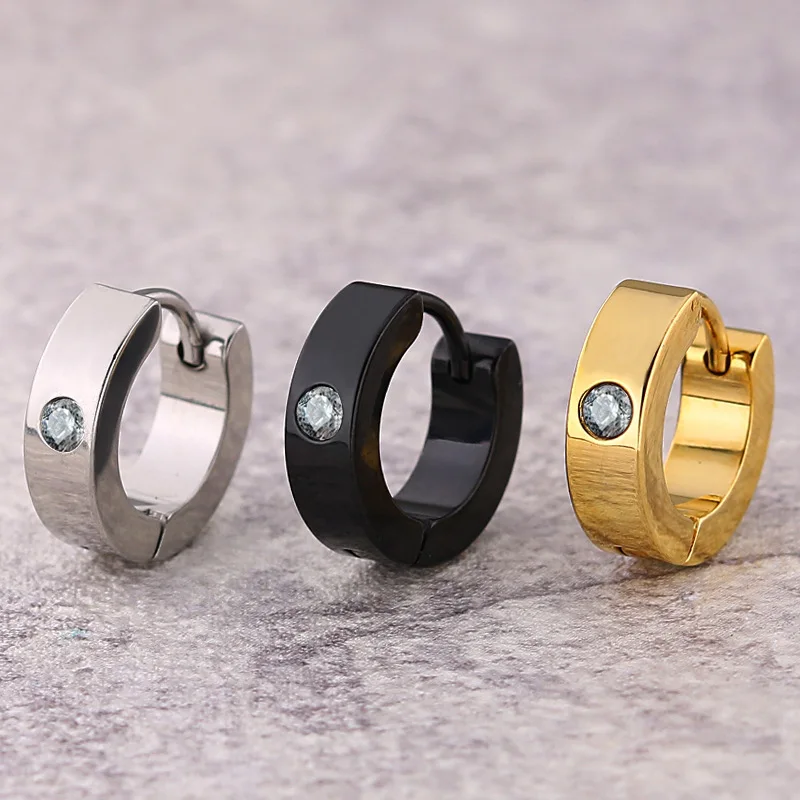 New Trendy Round Hoop Earrings Simple Zircon Stainless Steel Circle Earring For Women Men Punk Party Jewelry Brincos