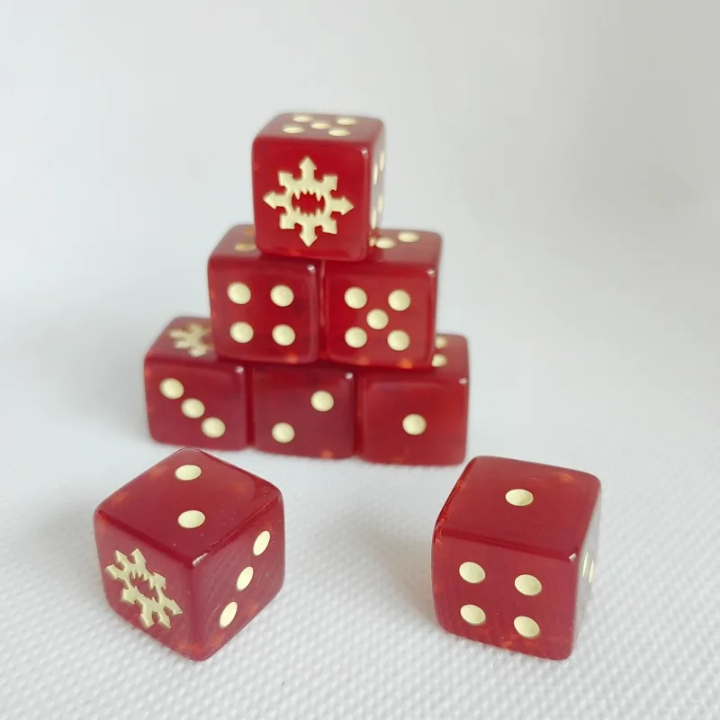 16mm transparent red 6-sided d 6 cube dice rounded gold dots & unique custom marks, table games & party game dice accessories
