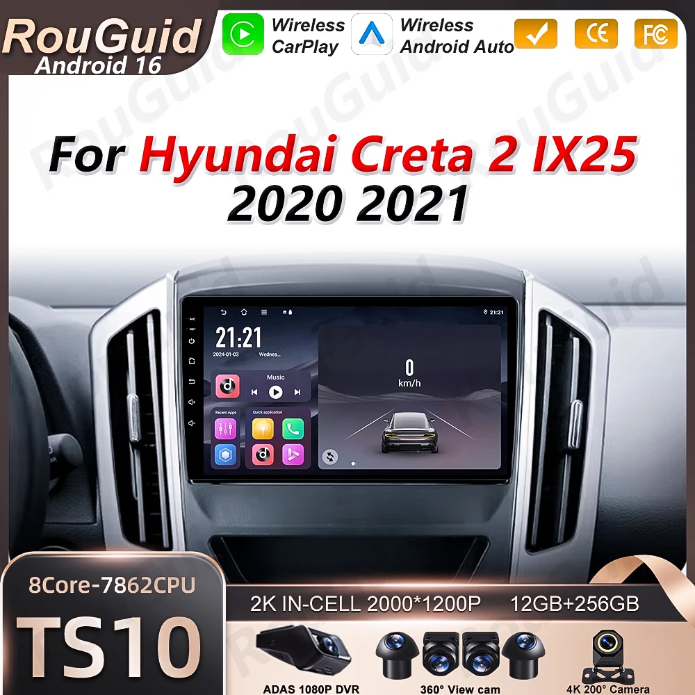 Carplay Car Radio Autoradio For Hyundai Creta 2 IX25 2020 2021 Plug And Play Video Multimedia Player Navigation Touch Screen DSP