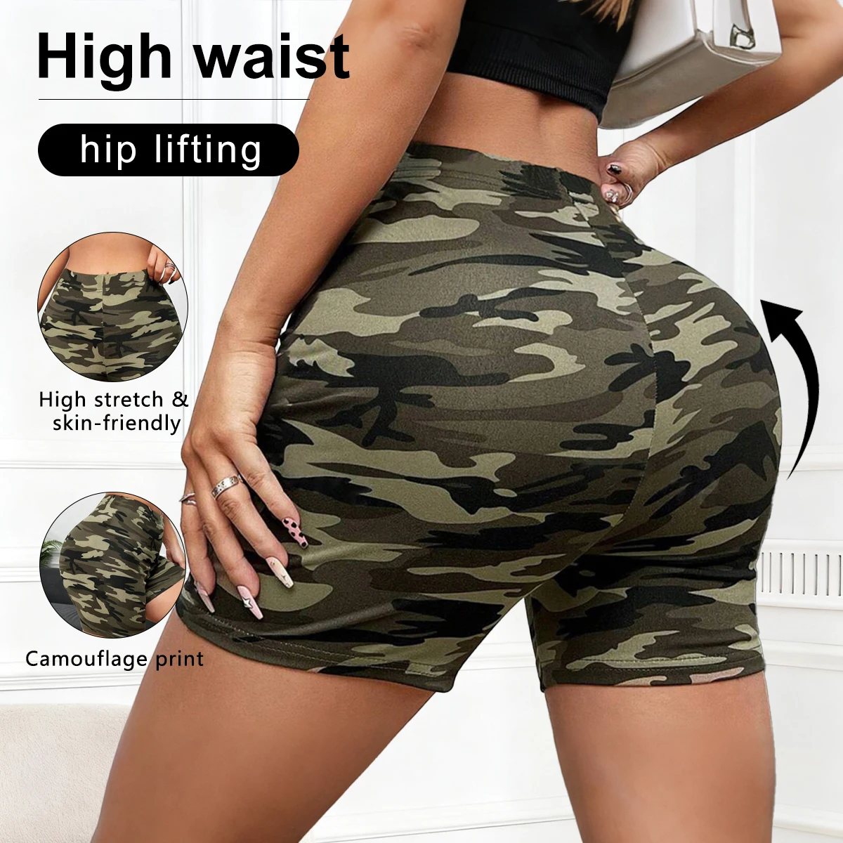 

Women Athletic Camo Print casual Shorts High Waist quick drying breathable Slim Fitness Shorts Tummy Control Cycling Yoga Pants