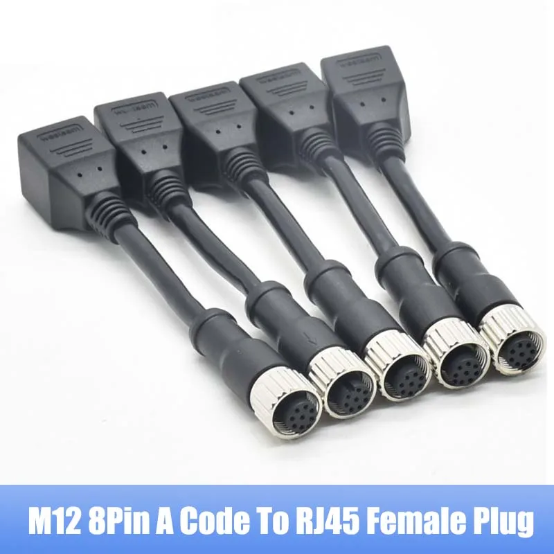 1pc M12 8Pin A-coded to RJ45 Female Connector Network Communication M12 Waterproof Connectors Female RJ45 to M12 8Pin Adapter