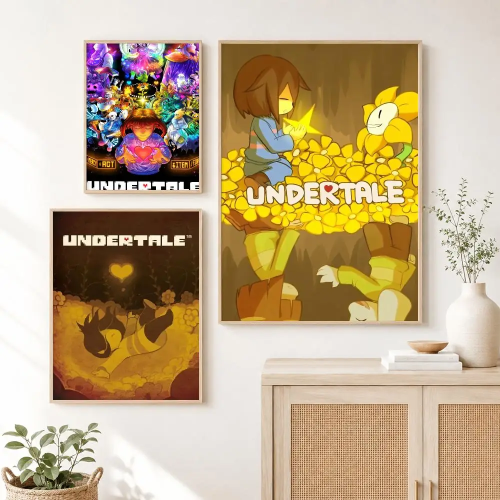 Classic Game Hot Video Game U-Undertale Poster Self Adhesive Wall Art Decor for Bedroom Living Room Office Home Decor Gift