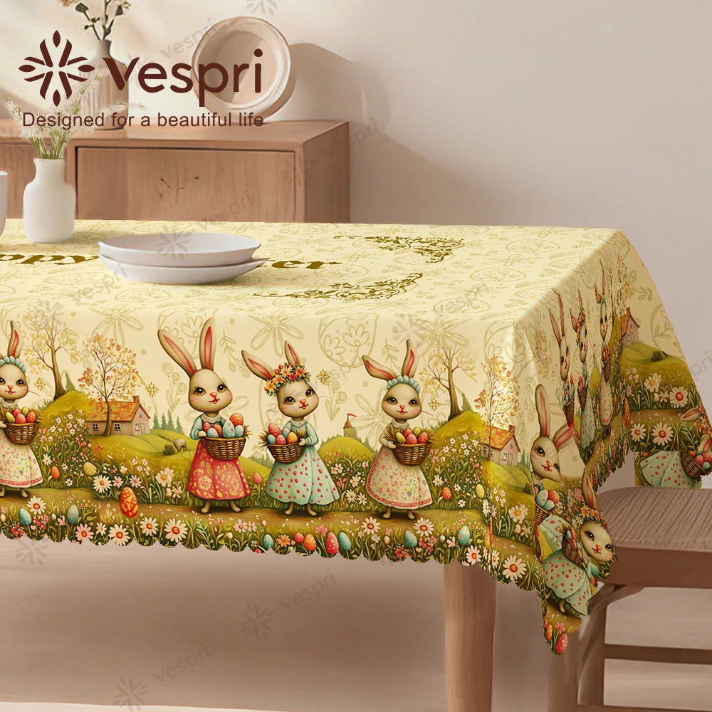Vespri Oster-Tischdecke Dekor Gelb Weiß Hase Blume Haus Rund Rechteckig Oval für Restaurant Party Festival