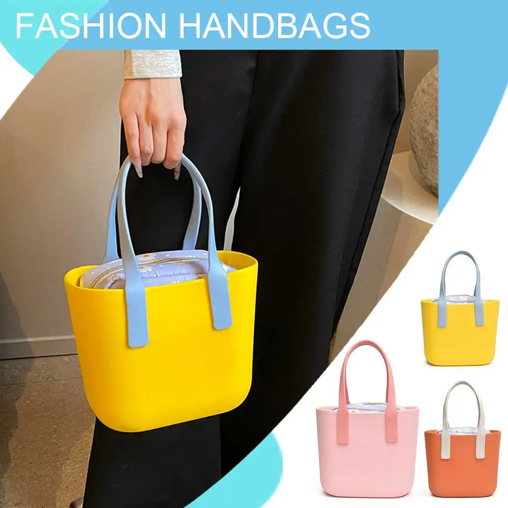 

Women Summer Tote Handbag Contrast Color Portable Basket Bag Outdoor Shopping Bag Girls Daily Bag with Liner Bag