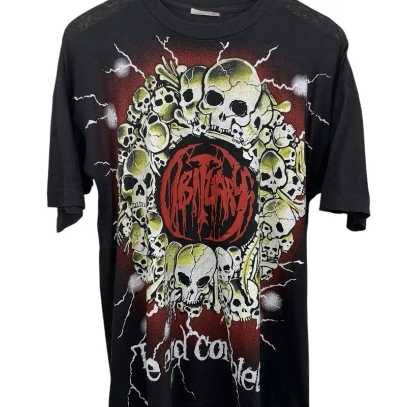 Vintage 90s Obituary The End Complete Heavy Metal Rock Band Tee Shirt Sz L RARE
