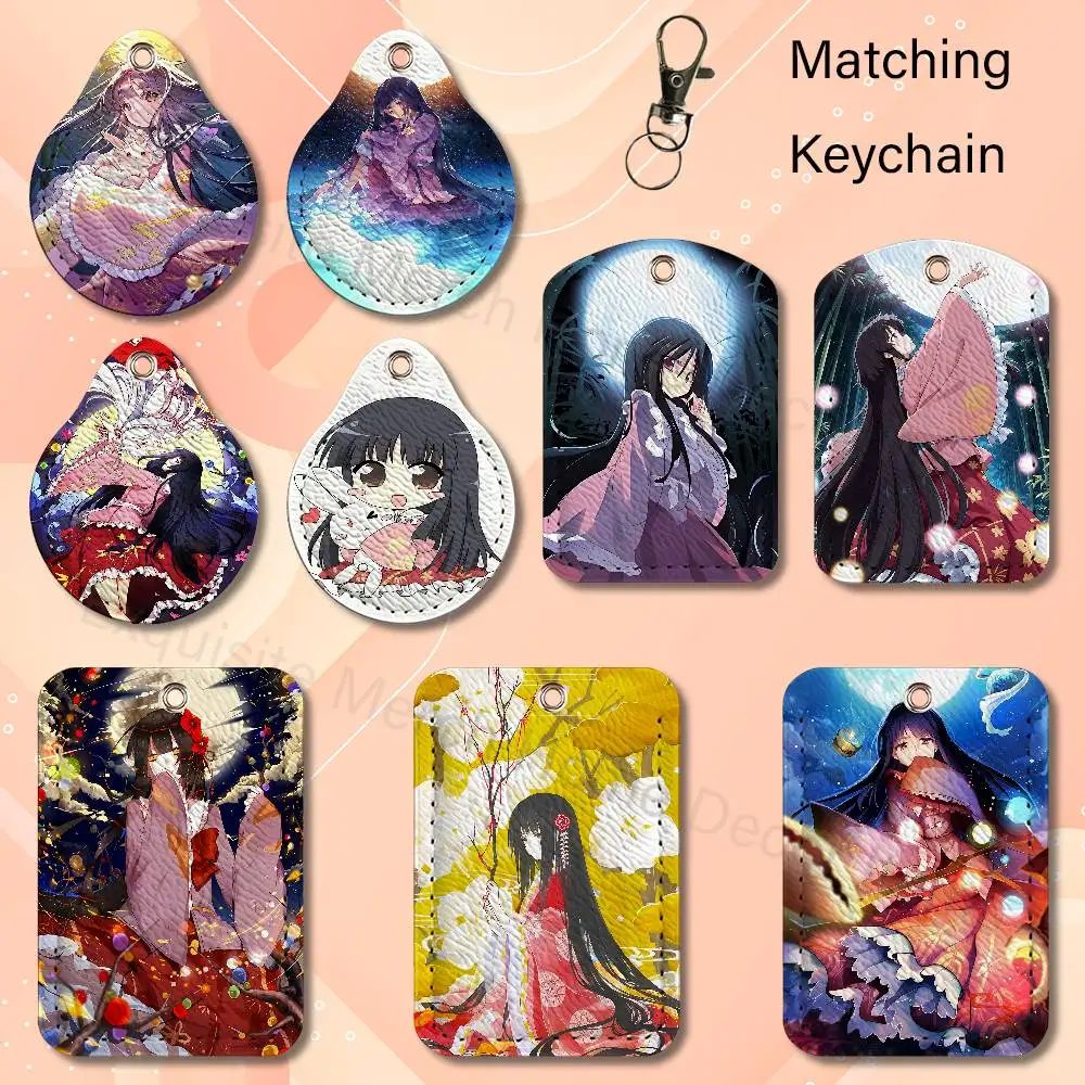 Cute K-Kaguya H-Houraisan PU Leather Card Holder Keychain Key Ring Door Lock Access Card Air Tag Case Keychain Card