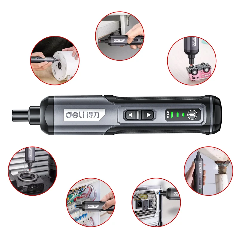 Deli-Juego de destornilladores eléctricos inalámbricos, Mini destornillador eléctrico inteligente de 3 velocidades y alto par, herramienta eléctrica recargable de 4V