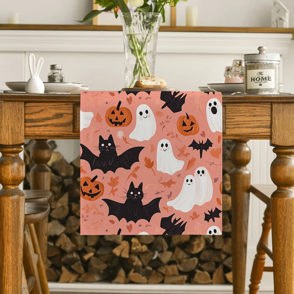 Halloween Ghost Bat Table Runners Kitchen Table Decor Farmhouse Washable Dining Table Runner Holiday Party Wedding Decorations