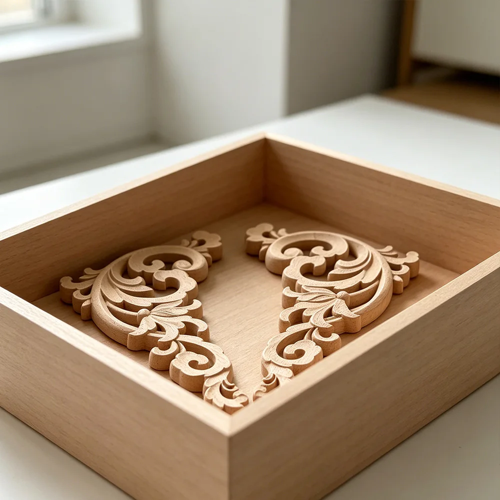 Vintage Wood Carved Corner Onlay Applique Classic Furniture Wood Carving Craft Home Decoration Accessories Miniature Figurines