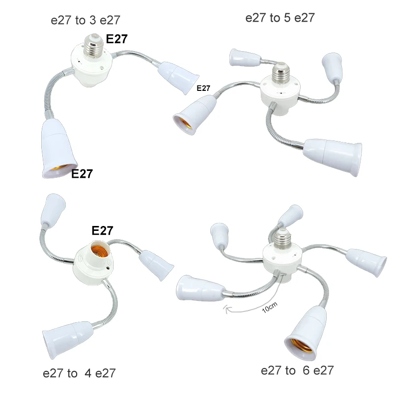 

Adjustable E27 to 3 4 5 Way E27 Base Light Socket Splitter Gooseneck LED Bulbs base Holder Converter Extension Hose Adapter r1