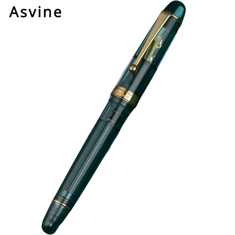 Asvine V126 pierre vert stylo plume Transparent M/F plume acrylique luxe élégant calligraphie stylo papeterie école fournitures de bureau