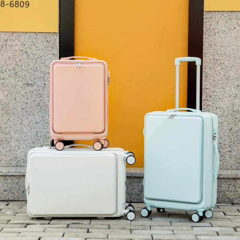 Valise à roulettes avec couvercle ouvert avant, valise multifonctionnelle pour femmes, boîte à verrou de 20 pouces, valise de cabine à fermeture éclair