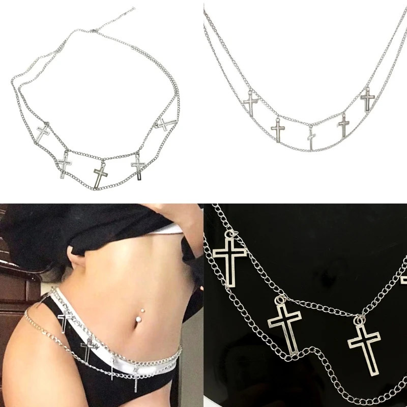 Stomach Chain Jewelry Cross Belly Chain Layered Body Chain Cross Waist Chain Belt Skirt Chain y2k Pant Chain Jeans Belt