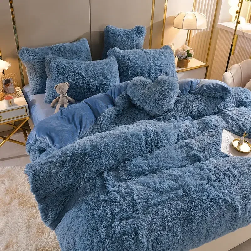 

Winter Soft Warm Luxury Plush Shaggy Duvet Cover Set Multi Solid Color Twin Full/Queen 1cs Bedding Set Beed Sheet Pillowcase