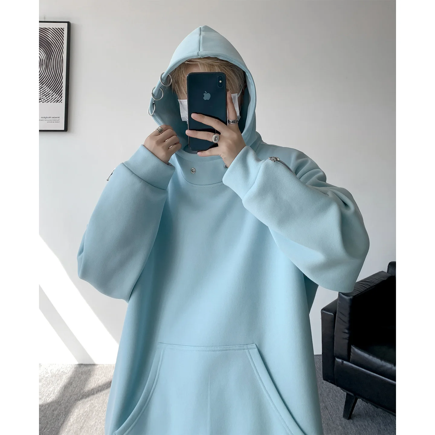 

Men's plus Size Solid Color Hoodie M-XXXXXL Half Zip Pullover Sweatshirt Loose Fit Casual Streetwear Hood Jacket Top Male 5XL