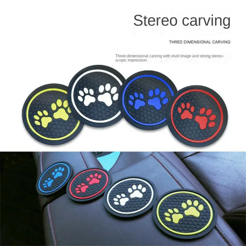 Almofada antiderrapante do copo de água do carro, Pegada da pata do gato, Esteira de borracha para suporte de garrafa, Coaster, Auto Interior, Anti-Skid, 4 pcs, 2 pcs