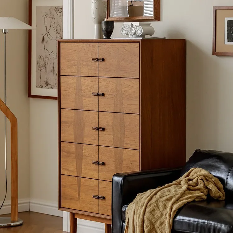 Furniture solid wood veneer retro high-end chest cabinet living room bedroom bedside locker chest