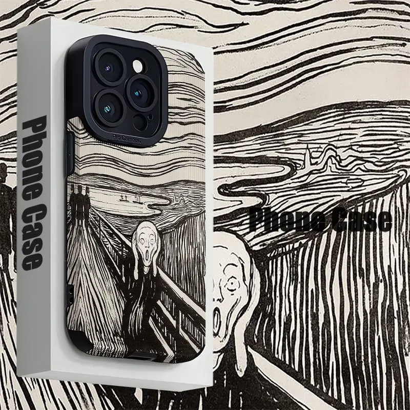 For Samsung S25 The Scream Art Black and White Collage Retro Matte Protective Cover For Galaxy S25/S24/S23 and A Series Models
