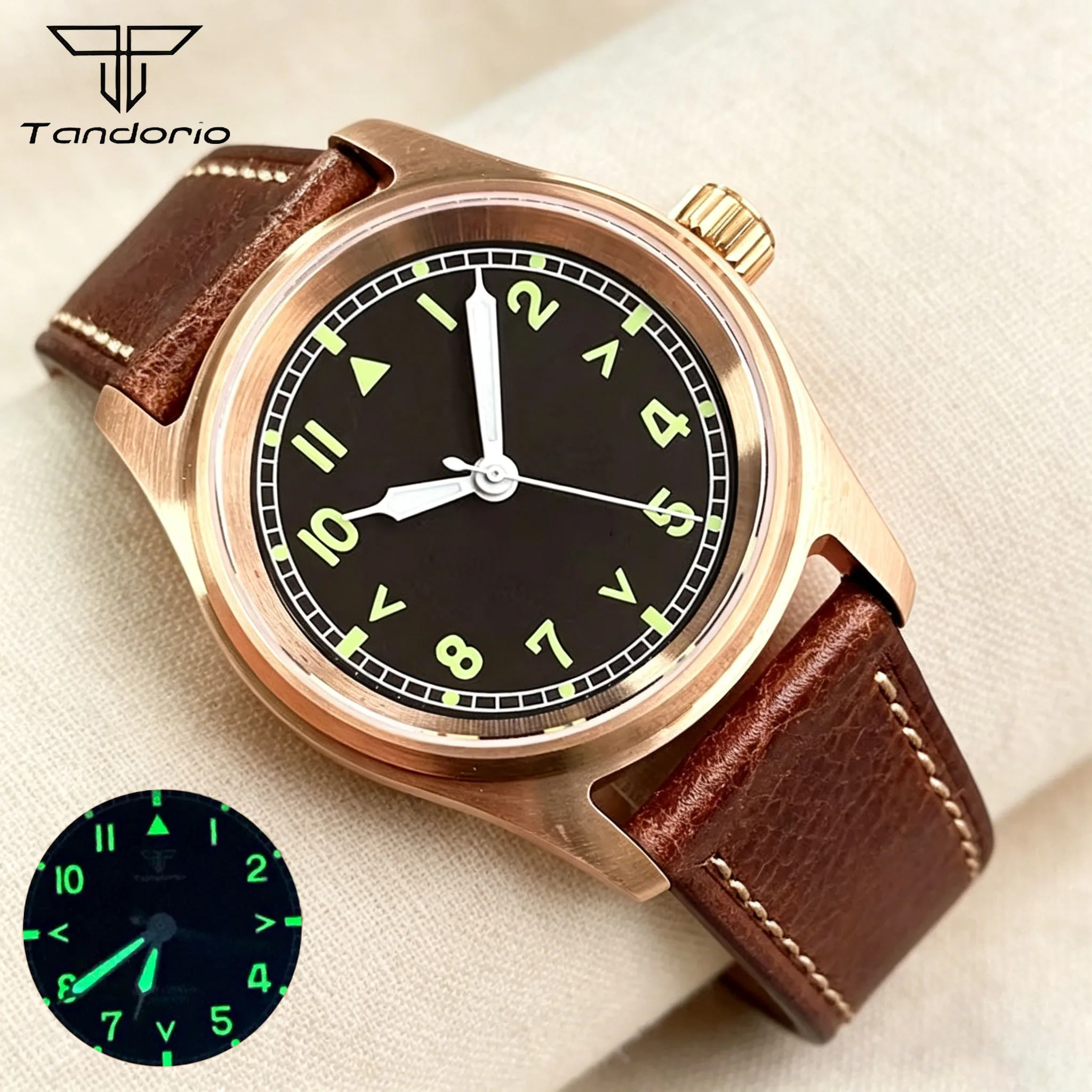 20BAR Tandorio 36mm Automatic Miyota 8215 Solid Cusn8 Bronze Pilot Diver Watch For Men Sapphire Glass Luminous Watch Retro