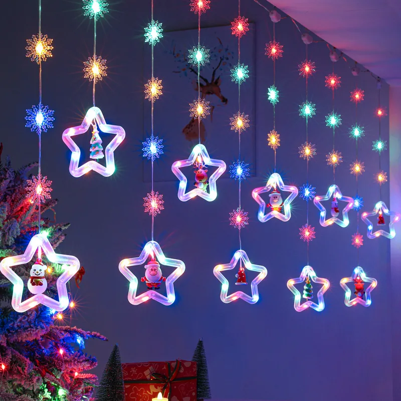 LED Leather Curtain Light, Anel, Estrela, Floco De Neve, Árvore De Natal, Pingente, Atmosfera, Ice Bar, Decoração De Natal, Novo