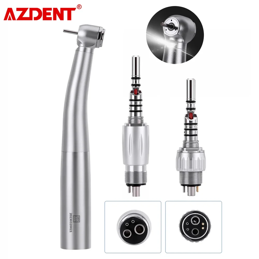 

AZDENT Dental LED Fiber Optic High Speed Handpiece Standard Head Push Button 3 Way Water Spray Dental Handle Dentist Equipment