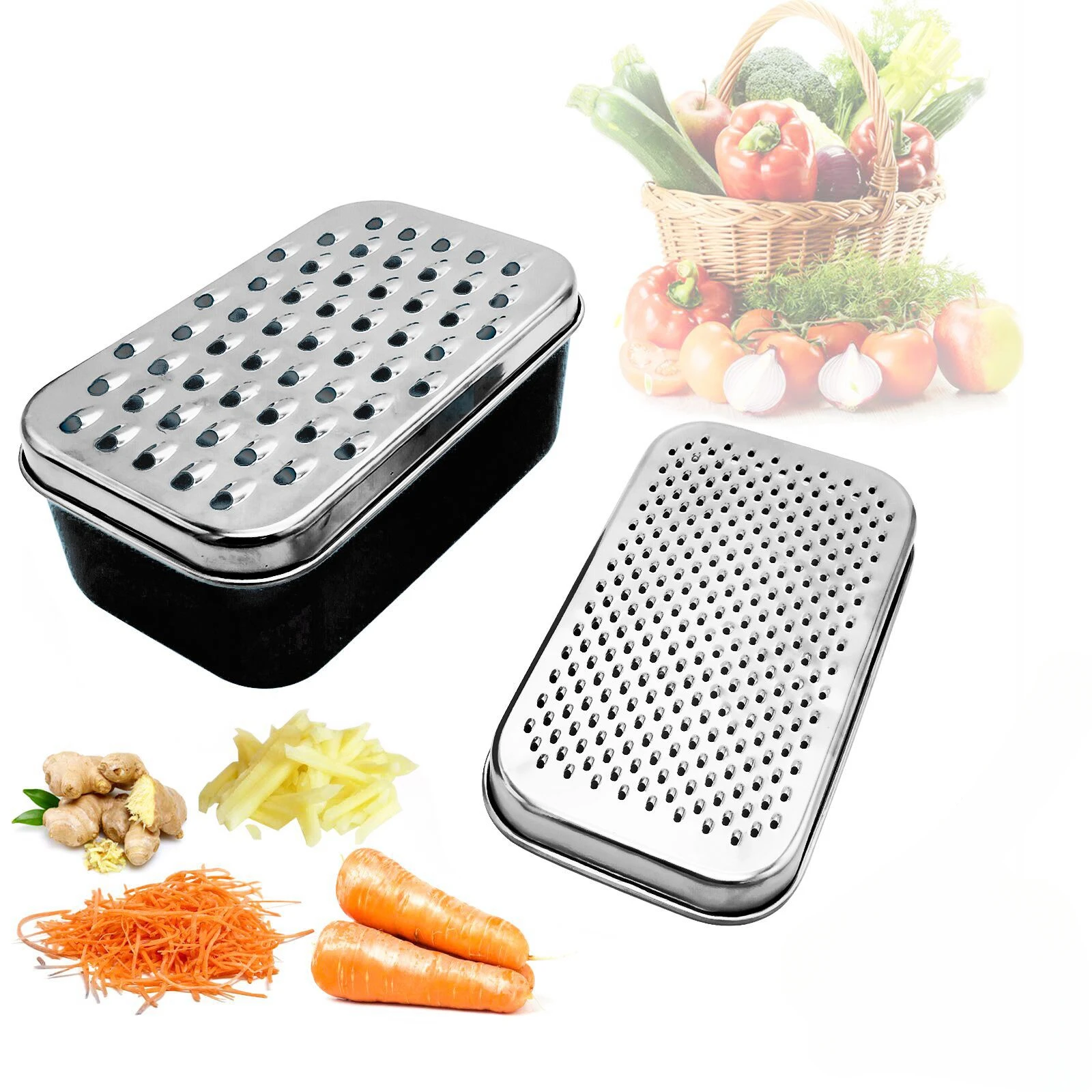 Double-sided Cheese Grater Portable Shredder Ginger Garlic With Container Lid Stainless Steel Fruit Vegetables Home Kitchen Tool