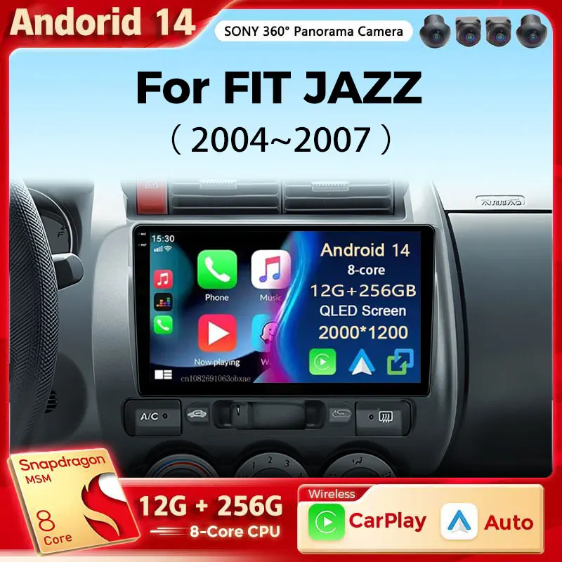 Android 14 Car Stereo Radio Multimedia Wireless Carplay Android Auto For Honda Fit Jazz City 2003 2004 2005 2006 2007 2 Din DSP