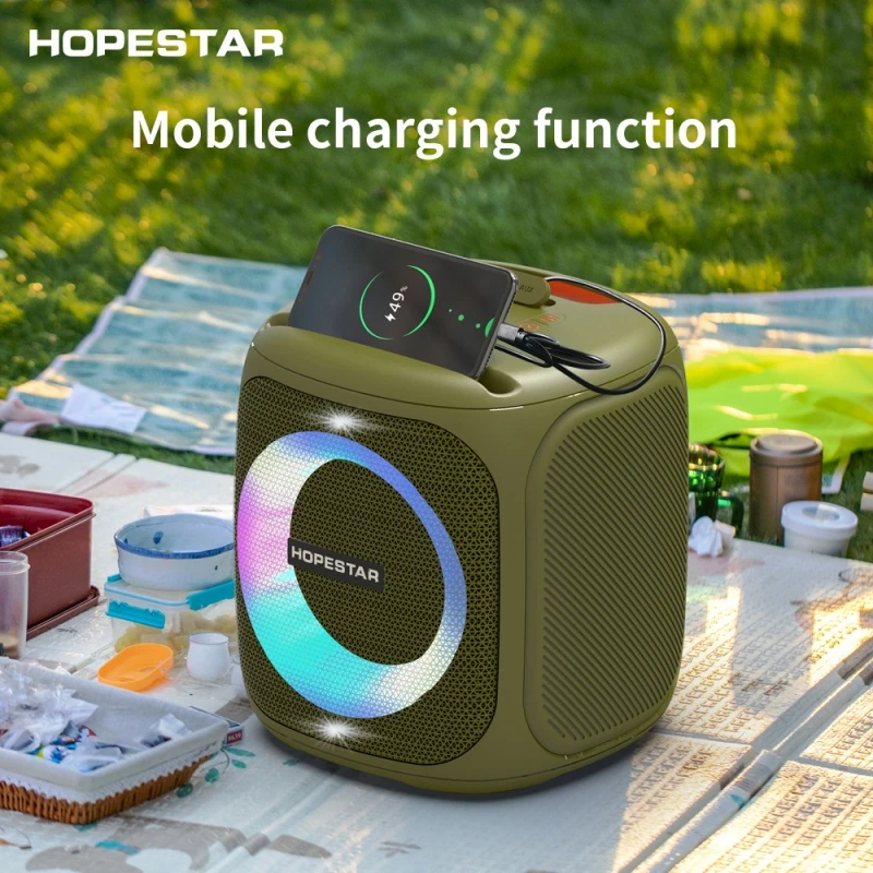 HOPESTOR-PARTY100 Altavoz Bluetooth inalámbrico al aire libre conveniente 50W sistema de sonido de baile cuadrado de alta potencia con micrófono inalámbrico