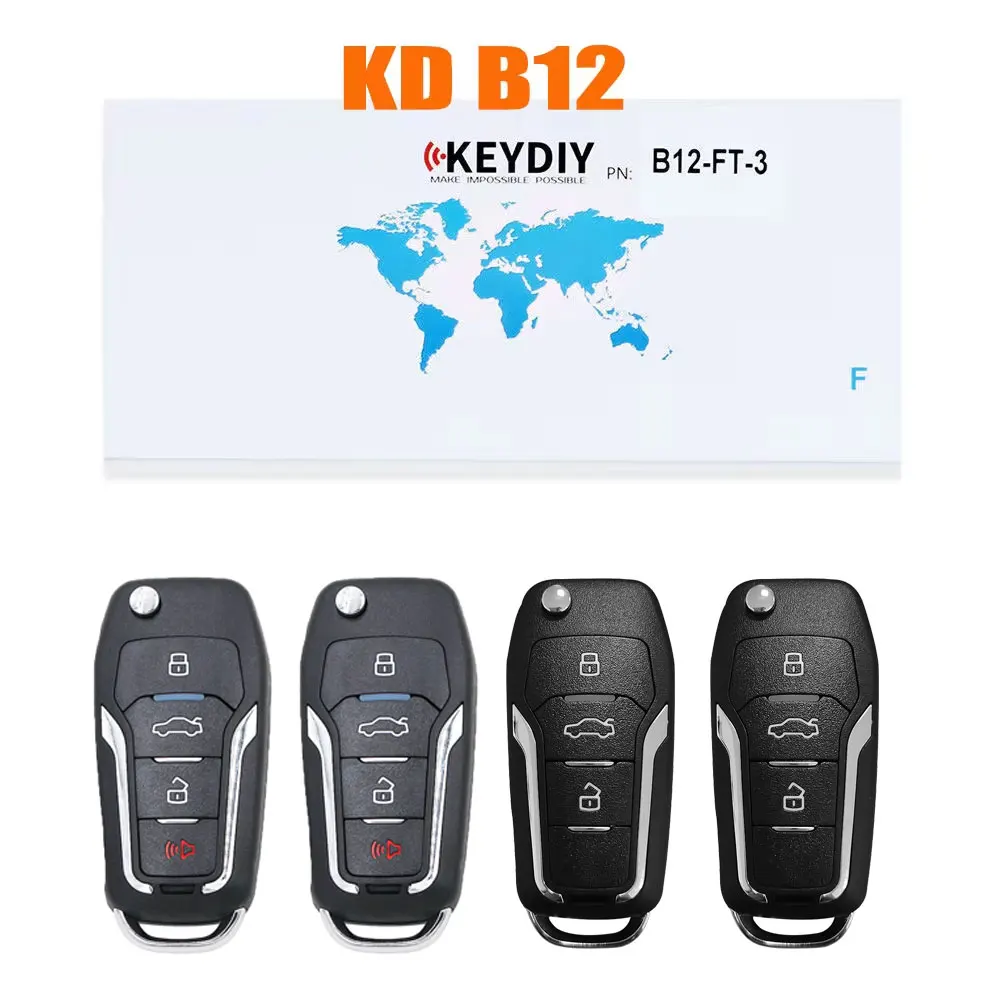 

5pcs Keydiy KD B12 Universal Remote Key 3 Button Remote Control Key B12-3/4 4 Buttons for KD-x2 KD900 KD Mini for Ford Style