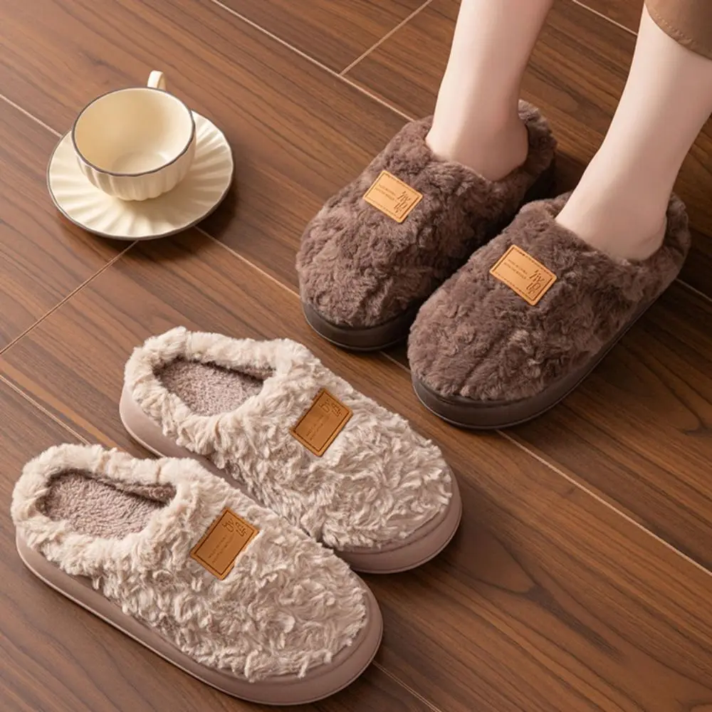 New Furry Slippers Cotton Keep Warm Cotton Shoes Non-slip House Slides Winter