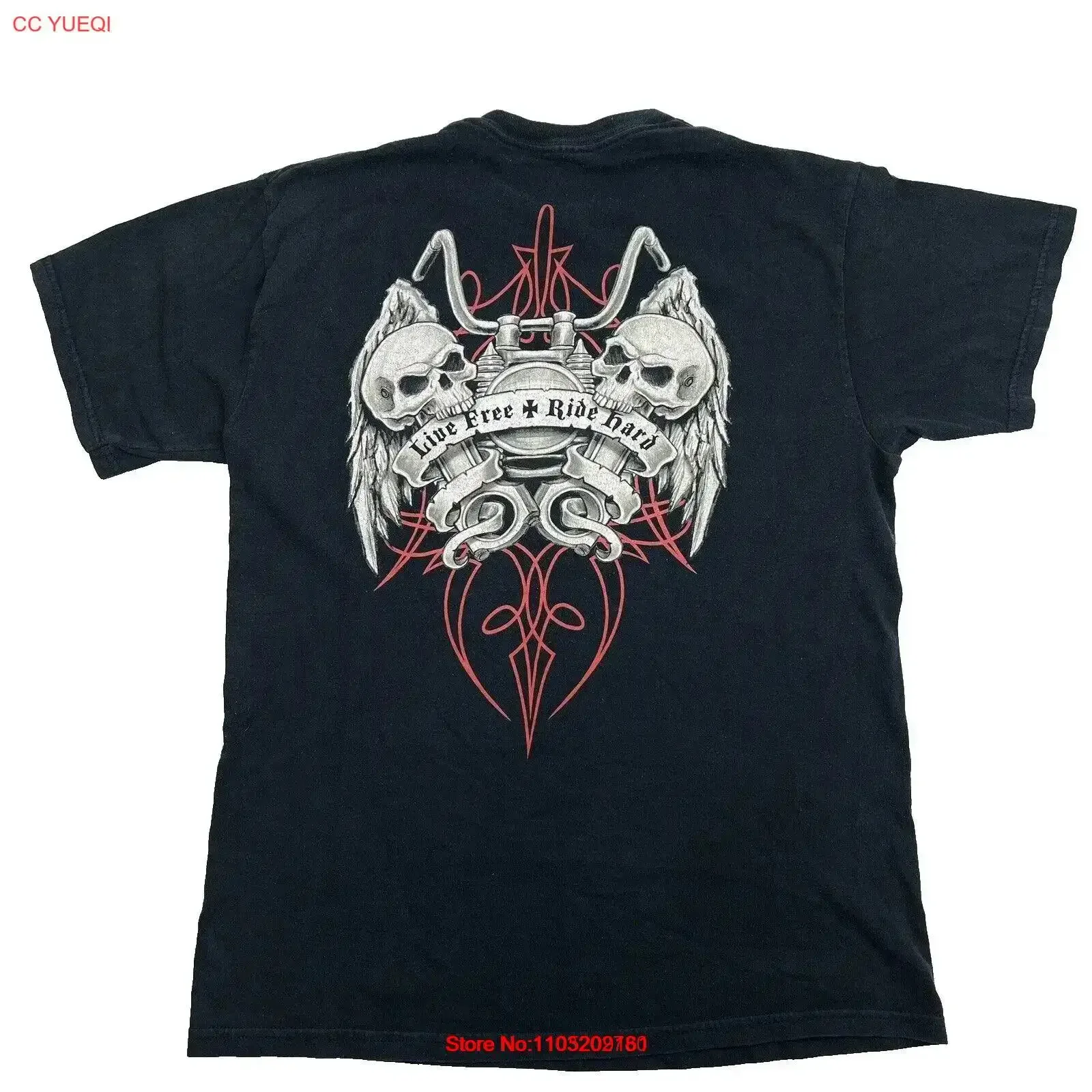 Lethal Threat Live Free Ride Hard Motor Gear Biker Skulls Черная футболка M винтажный стираный топ для повседневной носки Мягкий стильный