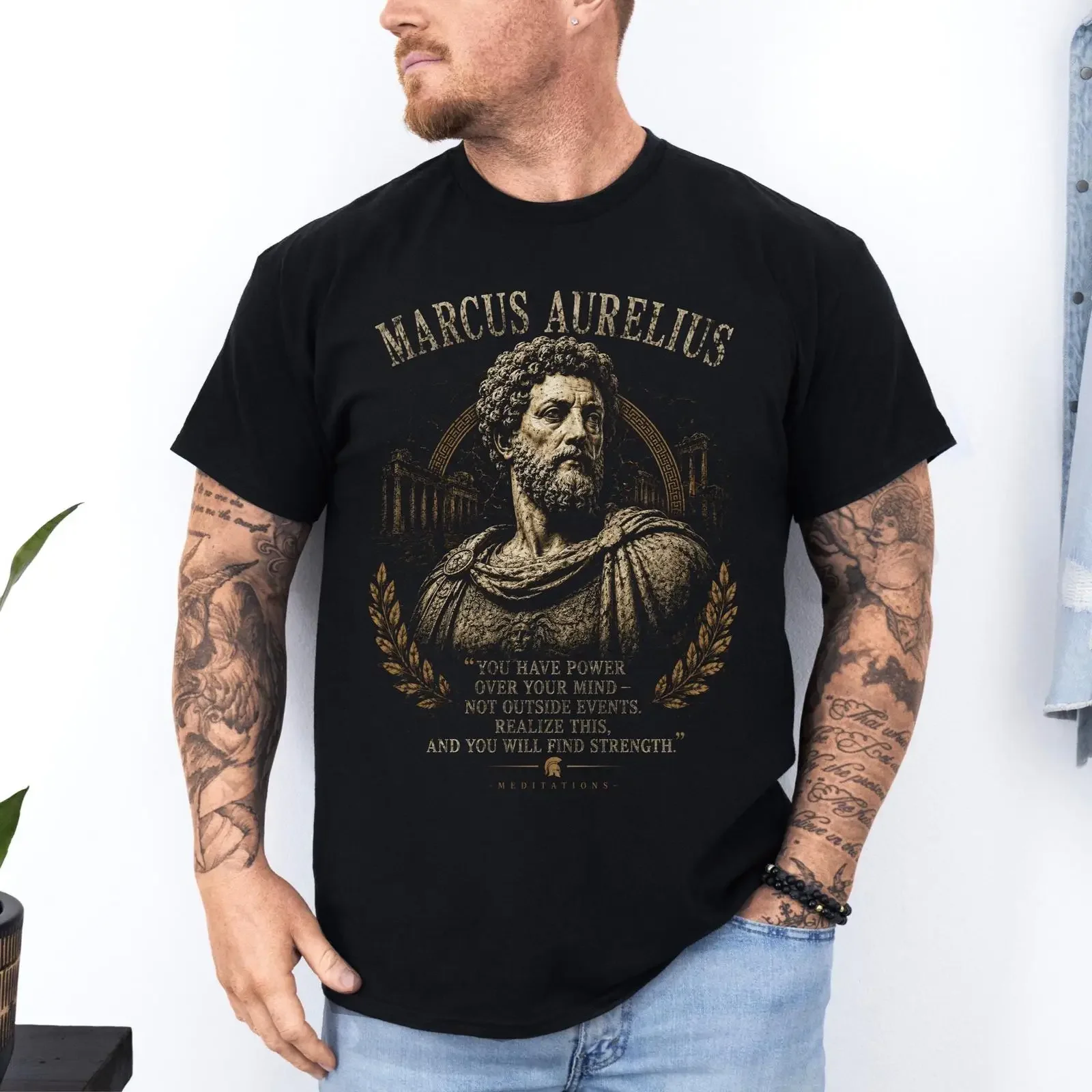 Marcus Aurelius T Shirt Stoic Philosophy Roman Emperor Stoicism Motivational vintage Washed fashion Soft Breathable Stylish