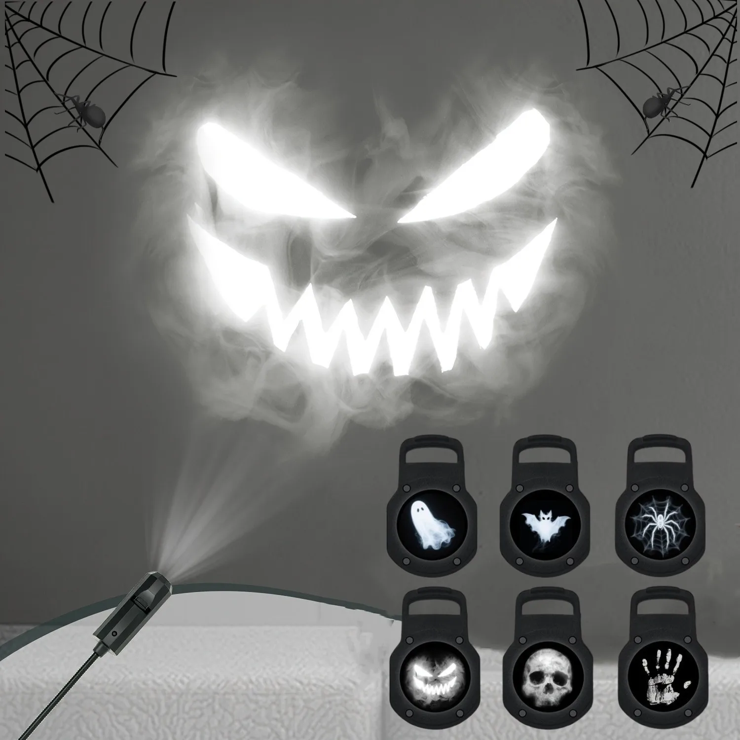 USB Projector Light Halloween Ghost Skull Night Light Switchable Pattern LED Projector Lamp for Room Ceiling Window Wall Decor