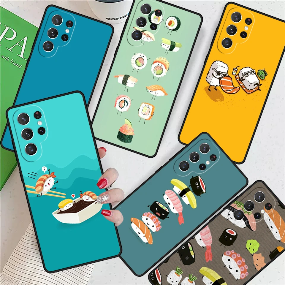 Kawaii Sushi Pattern For Samsung Galaxy S24 Ultra S21 S22 S8 S9 S10E Note 10 20 Plus FE S23 Phone case Cover Coque