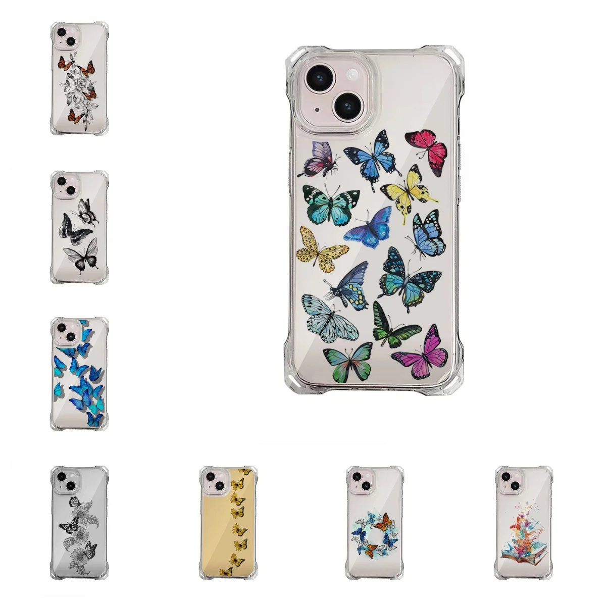 Beautiful butterfly print Collection Suitable for iPhone 16 Case Portable Four Corner Drop Protection Equip with hanging rope F#