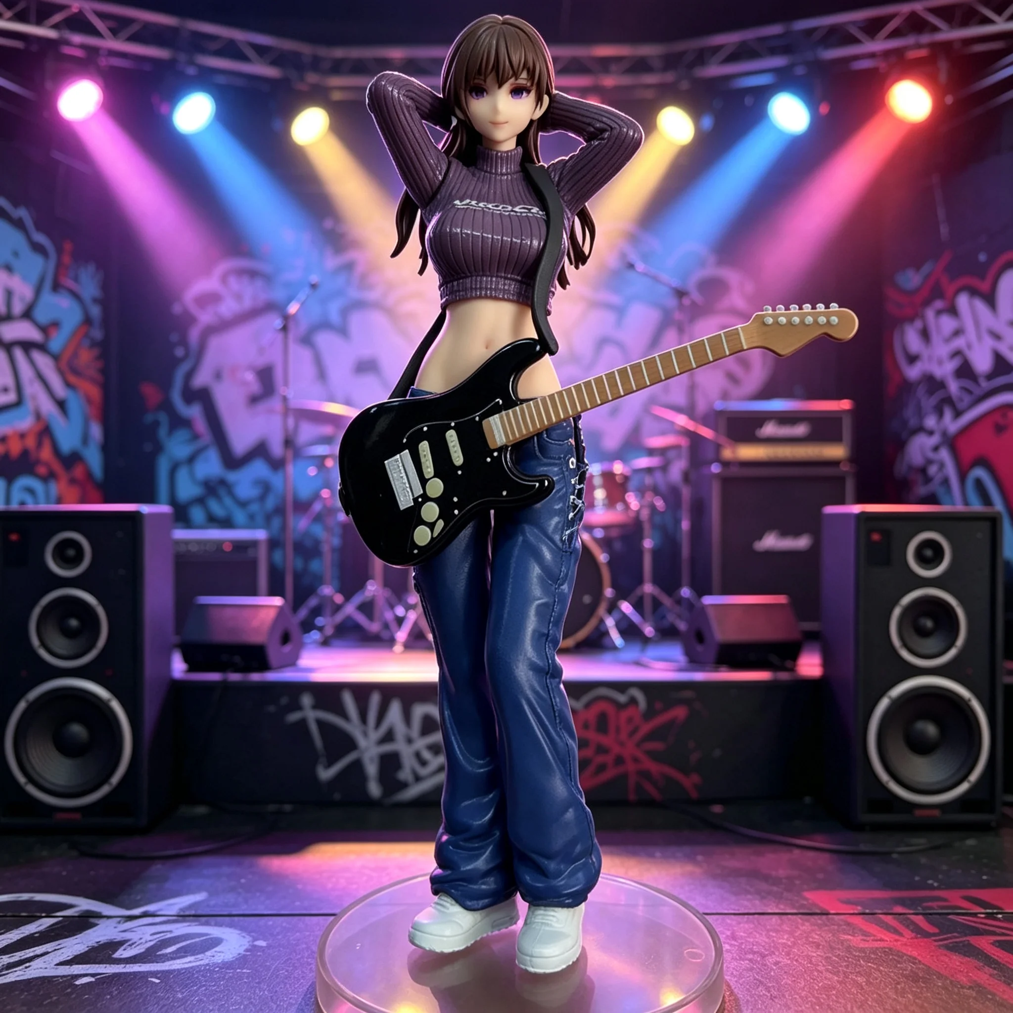 Figura de Chica Anime con Guitarra, Estilo Banda, Hermosa Figura Coleccionable de Moda para Fans