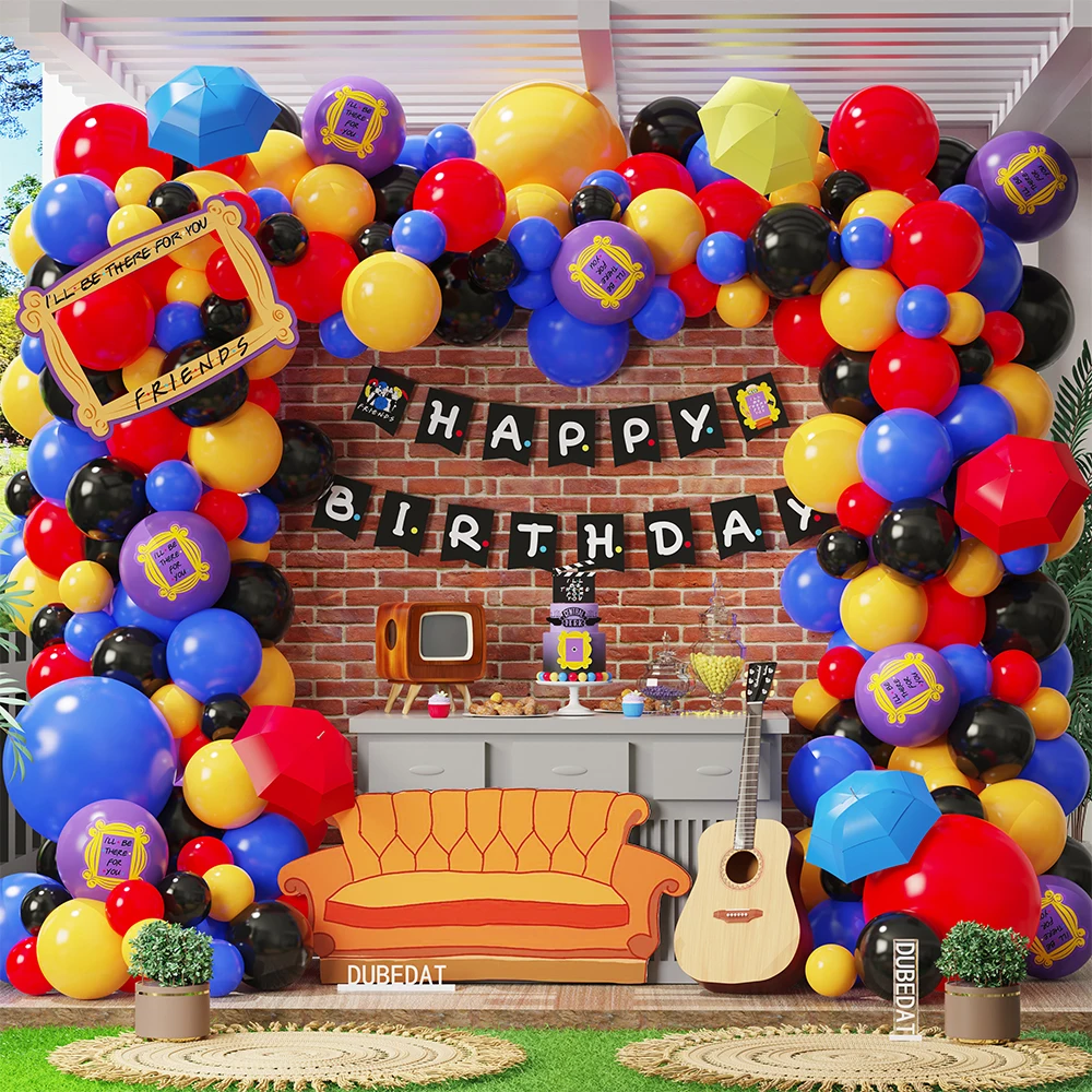 

Friends Party Decorations Blue Yellow Red Balloon Arch With I'LL BE THERE FOR YOU Printed Balloon Graduation Birthday Supplies