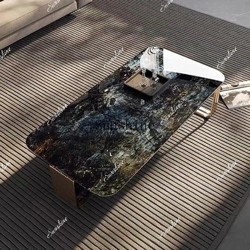 Natural luxury stone blue jadeite combination large flat modern living room marble rectangular high-end coffee table  FT