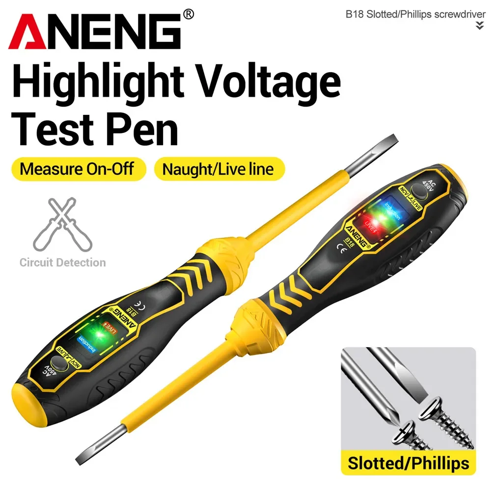 

ANENG B18 Screwdrivers Word/cross Neon Bulb Indicator NCV AC 450V Voltage Induction Meter Test Tool Pocket Beep Alarm Tester Pen
