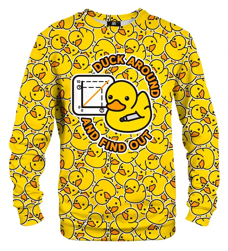 Kawaii New 3D Cute Yellow Duck Print Sweatshirts Rubber Graphic Round Neck Hoodies Children Funny Streetwear Tops Mens Clothing