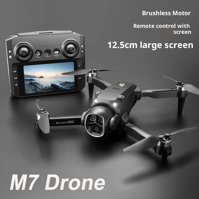 M7 GPS FPV Drone with Screen Controller 4K Dual Camera 360° Obstacle Avoidance HD RC Quadcopter Foldable Airplane for Adults Beg