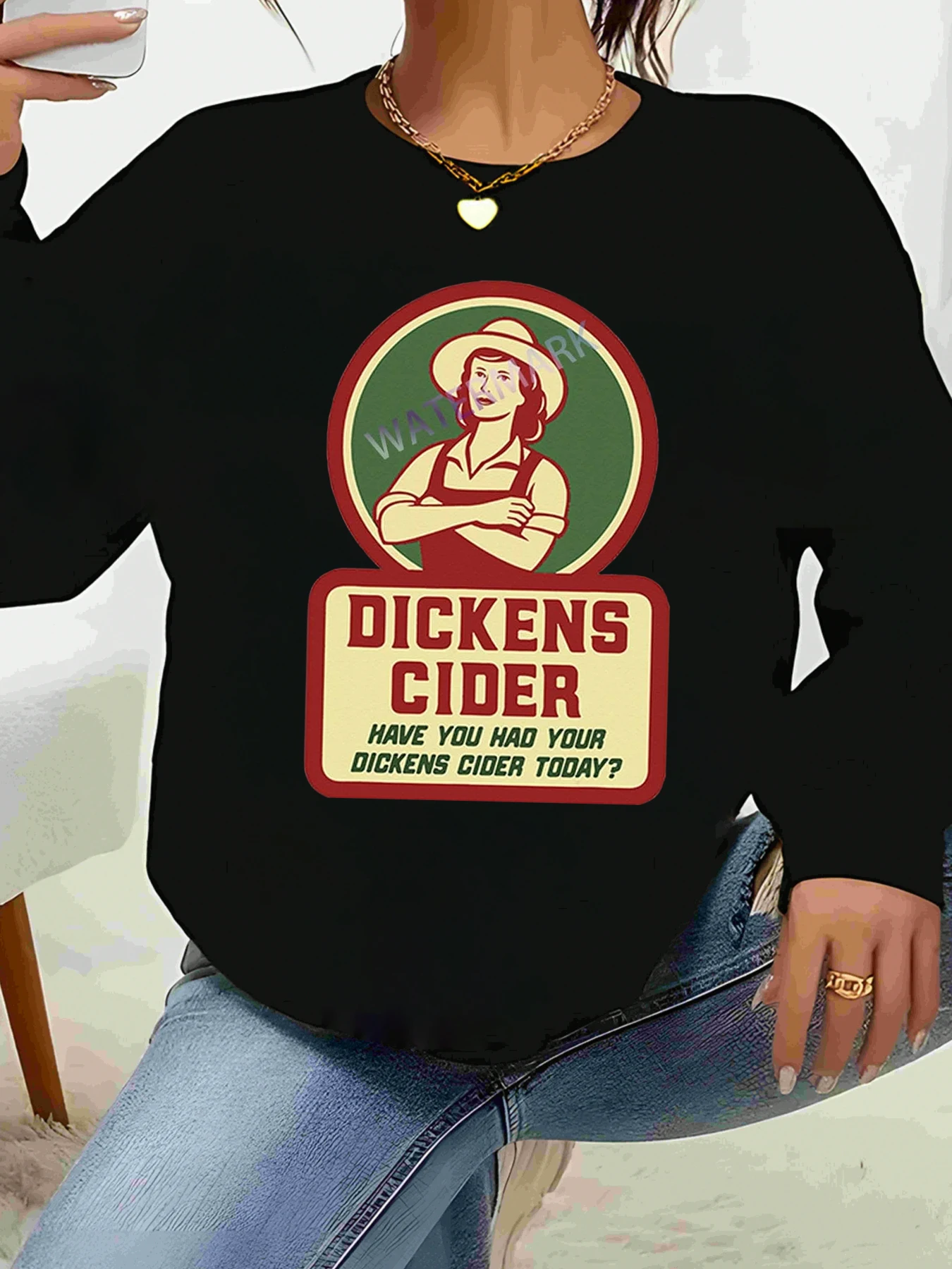 ديكنز كيدر خمر شعار طباعة كم طويل تي شيرت الخريف الشتاء لباس غير رسمي المرأة قمة الموضة #1