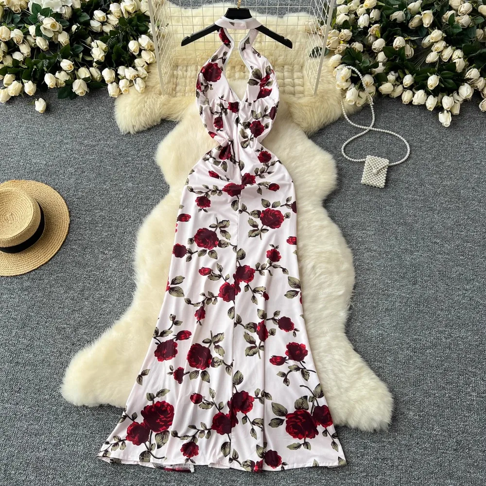 背中の開いた人魚のドレス,カットアウト,ノースリーブ,プリーツ,ヴィンテージ,スリム,甘い,エレガント,夏