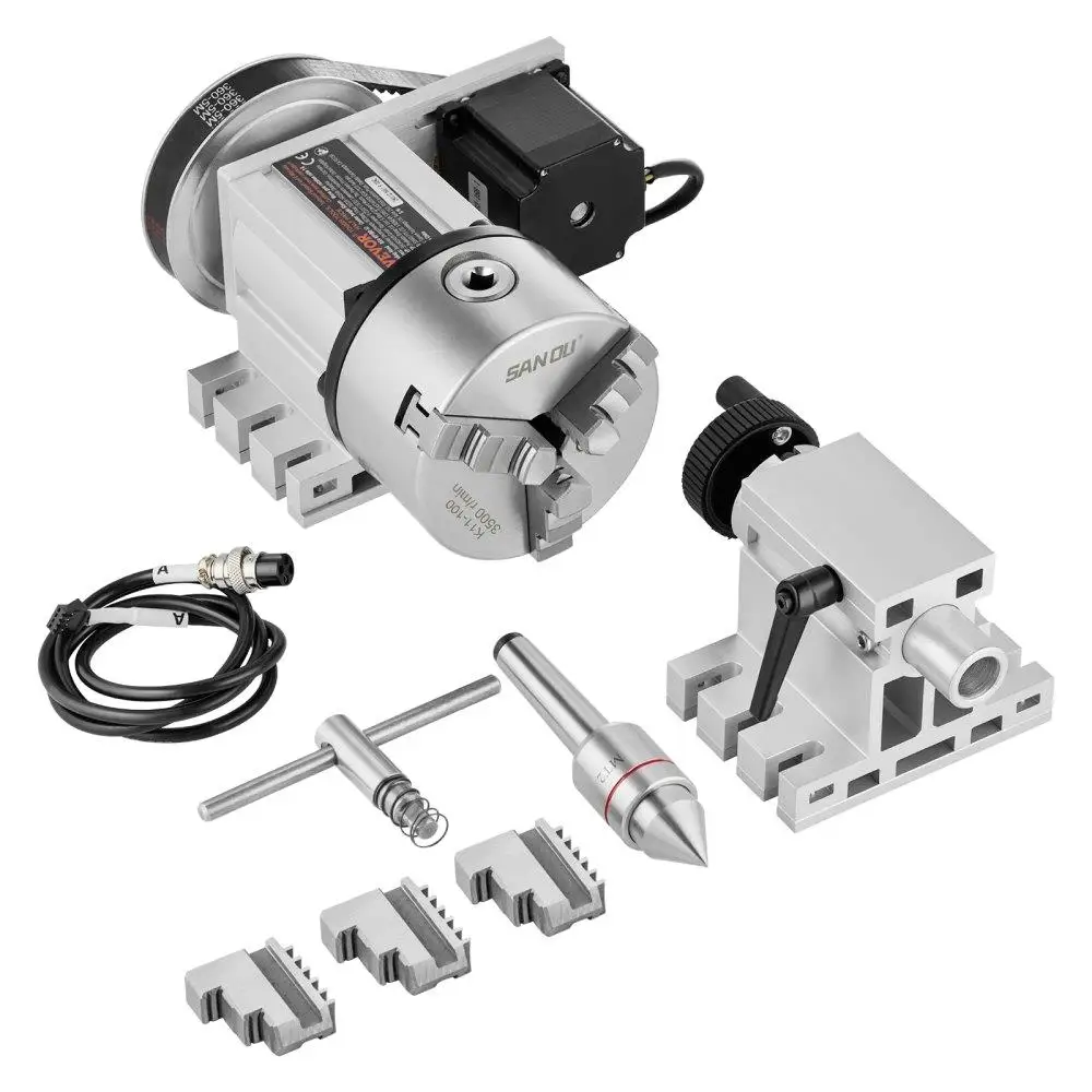 

CNC Router Milling Machine Dividing Head K11 100mm 65mm Center Height MT2 Tailstock 61 Gear Ratio for engraving