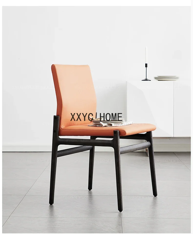 Кожаный обеденный стул из цельного дерева, современное минималистское кресло, мягкая сумка из белого воска, кофейный стул, стул для столовой