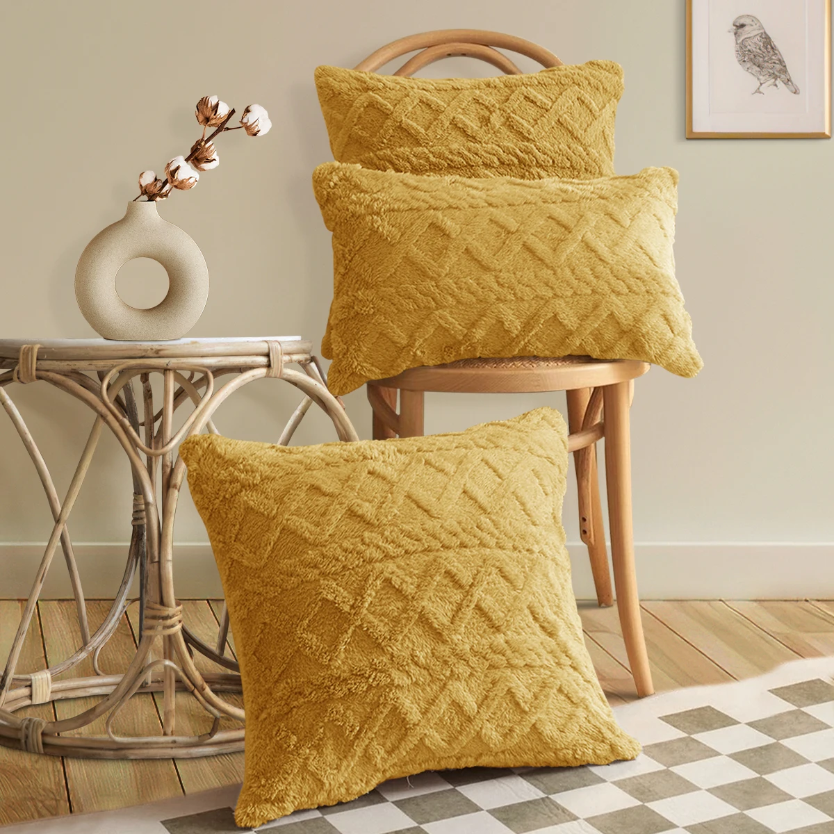 1pc double-sided jacquard plush solid color elastic pillowcase, sofa office lumbar support cover, without pillow core