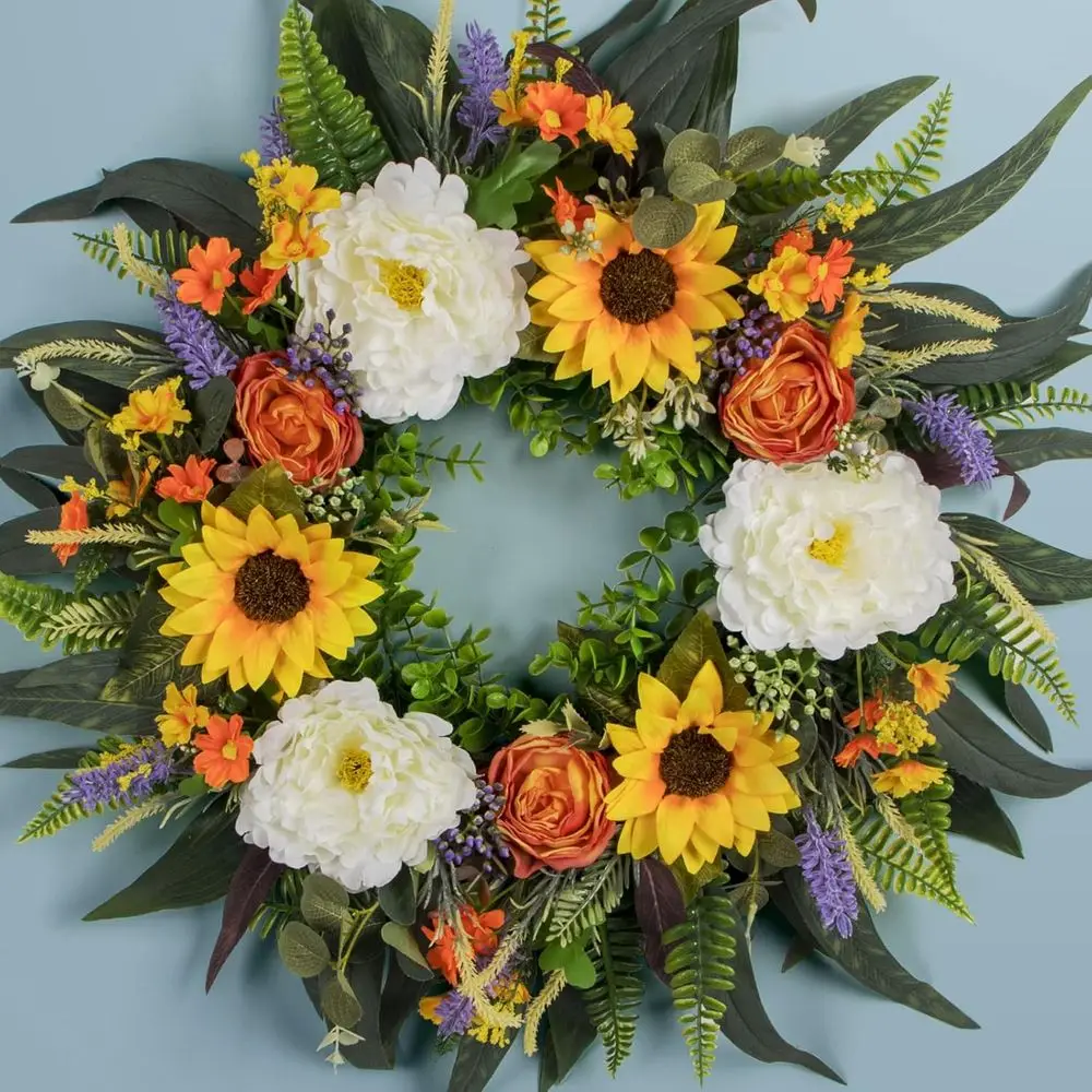 

22 Inch Summer Peony & Eucalyptus Front Door Wreath for Home Decor